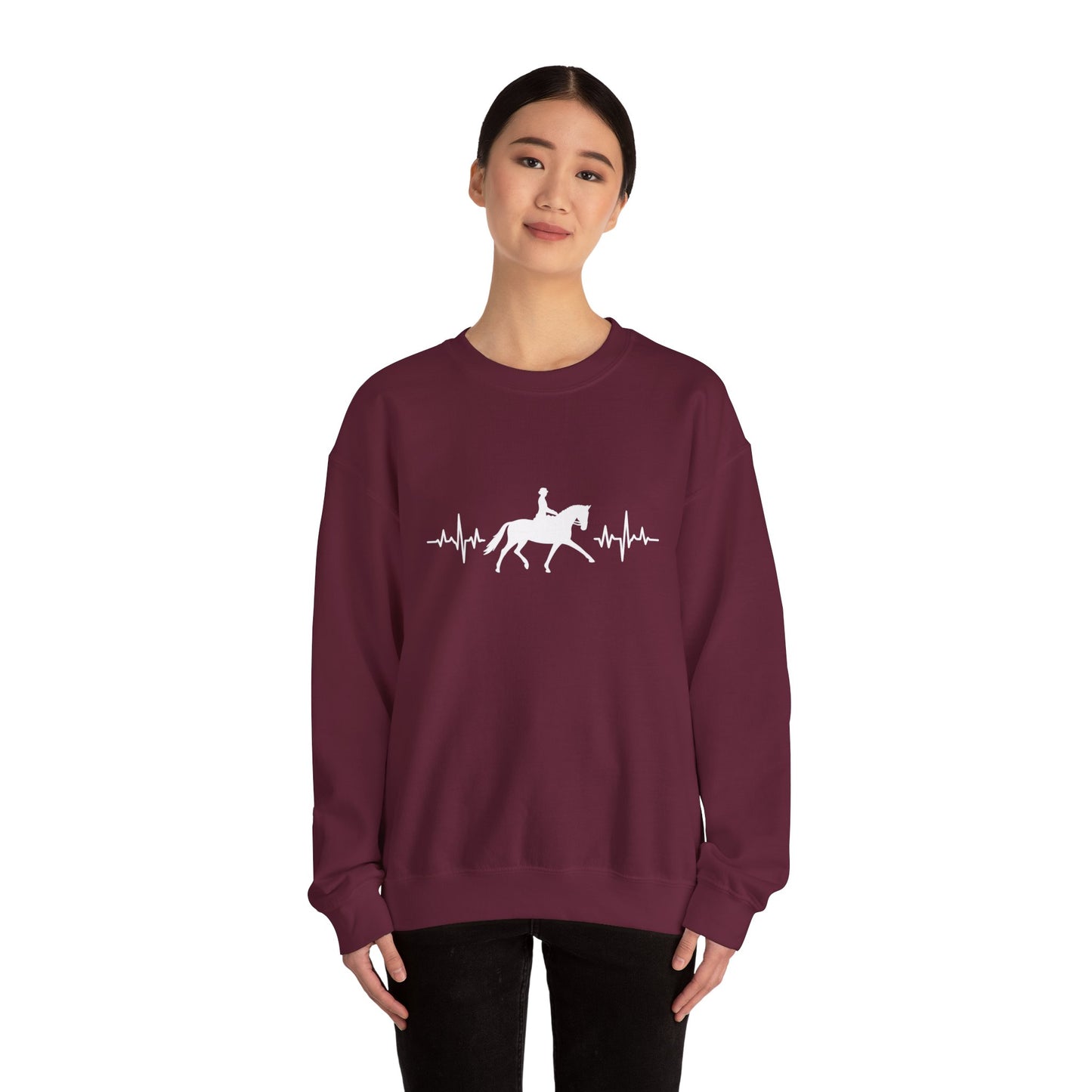 Equestrian Heartbeat Crewneck Sweatshirt | Gifts for Horse Lovers, Outdoor Wear, Equestrian Apparel, Equine Fashion, Cozy Sweatshirt