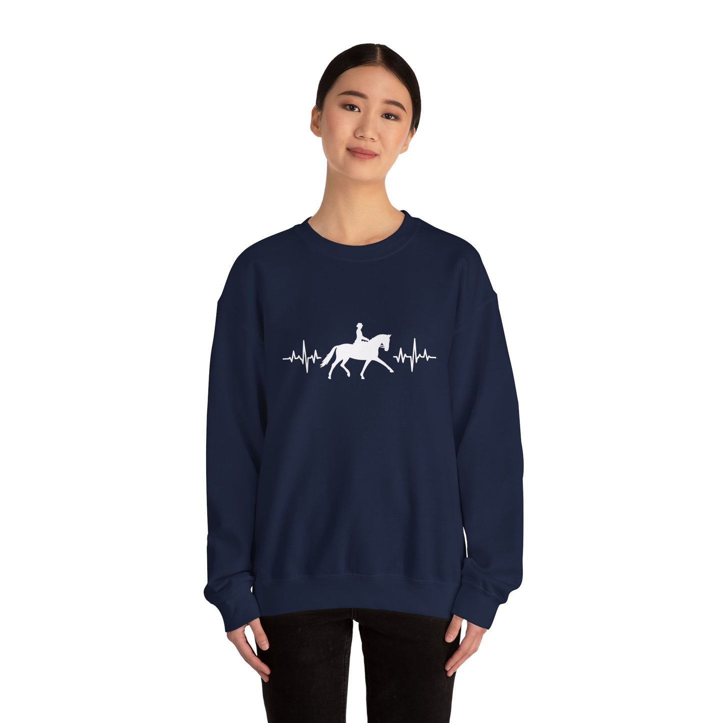 Equestrian Heartbeat Crewneck Sweatshirt | Gifts for Horse Lovers, Outdoor Wear, Equestrian Apparel, Equine Fashion, Cozy Sweatshirt