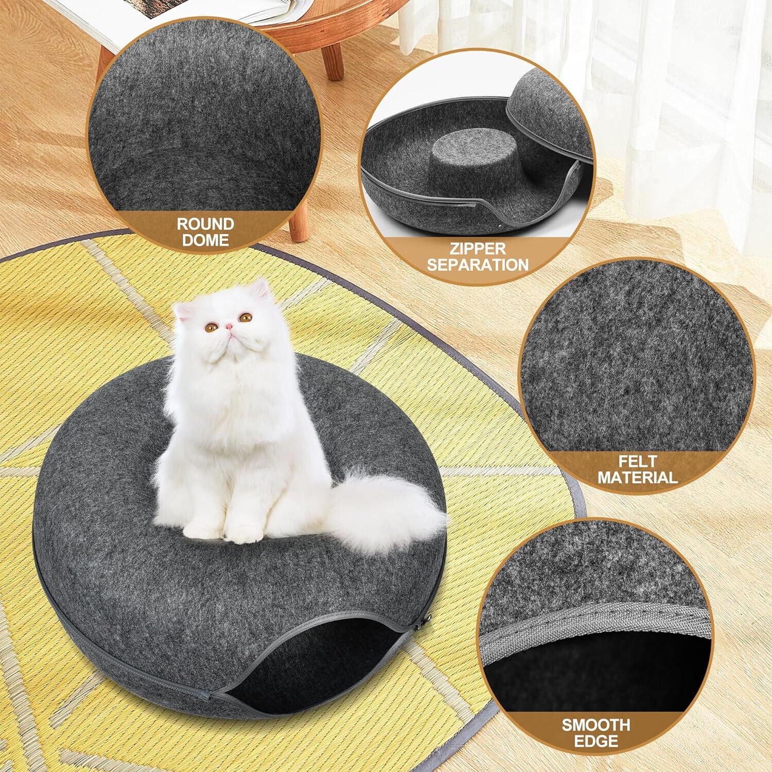 Peekaboo Cat Cave EXTRA LARGE Cat Tunnel Bed Indoor Cats, Cat Donut,Gray, USA